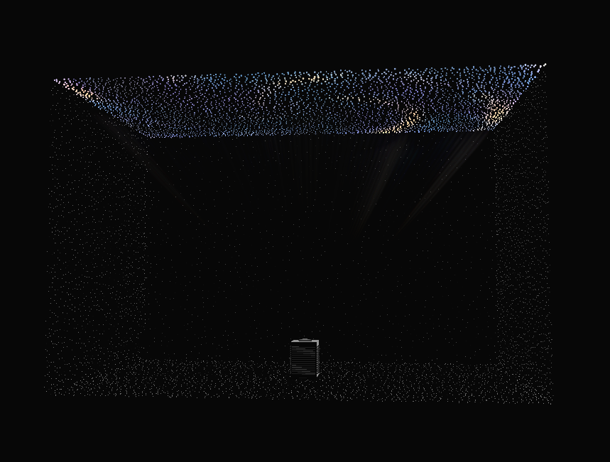 Concept of Bell casting an ethereal ceiling projection in a stippled room.